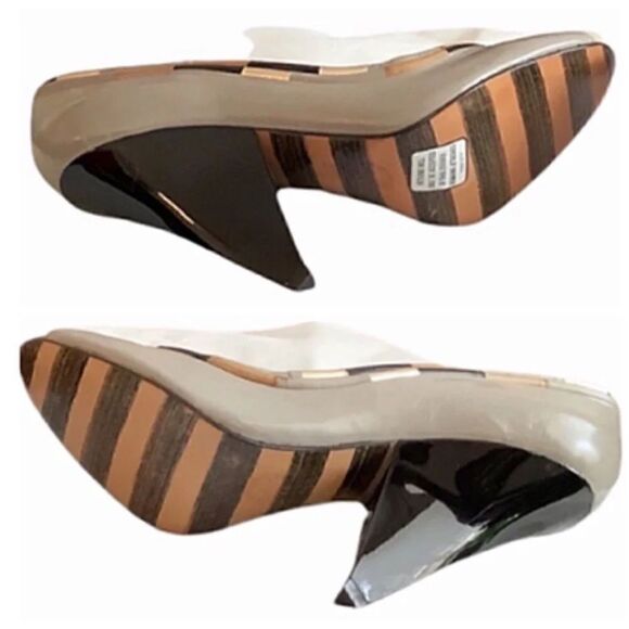 GEORGINA GOODMAN NWOT Color Block Peep-Toe  Heels-Striped Soles 39.5 - Picture 2 of 7